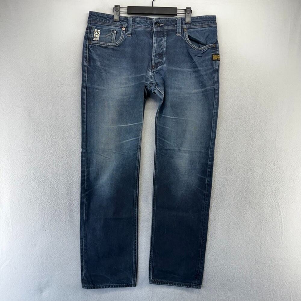 G Star Jeans Men's 36x34 Fits 36x32 Blue Denim Dark Wash Attacc Low Straight y2k - Picture 2 of 12